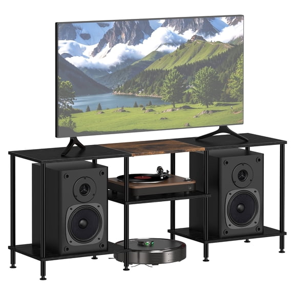 50 Inch TV Stand for Living Room, Small Entertainment Center with Open Storage Shelves, Heavy Duty Metal Frame, Media Console Table for TVs up to 50 Inch, Black