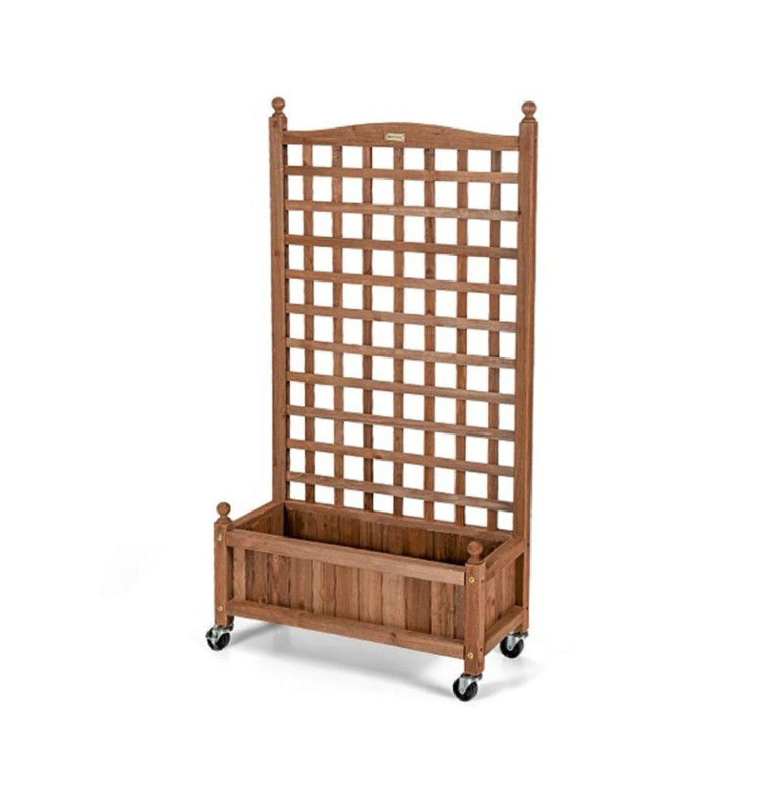 50 Inch Wood Planter Box with Trellis, Mobile Raised Garden Bed for ...