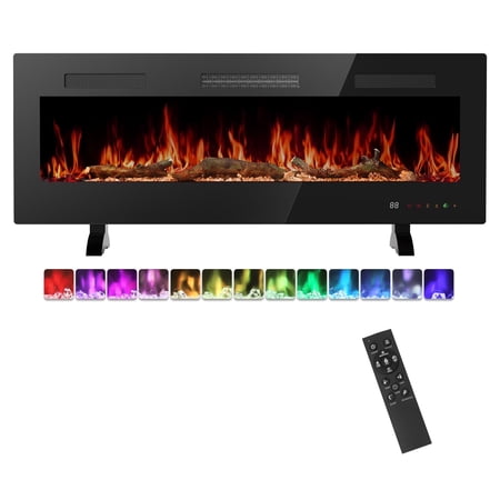 edx 50"Electric Fireplace, 1500W, 13 Adjustable Flame Colors, 12-Hour Timer, Low-Noise Design, Supports Wall-Mounted/Freestanding/Built-In Installation