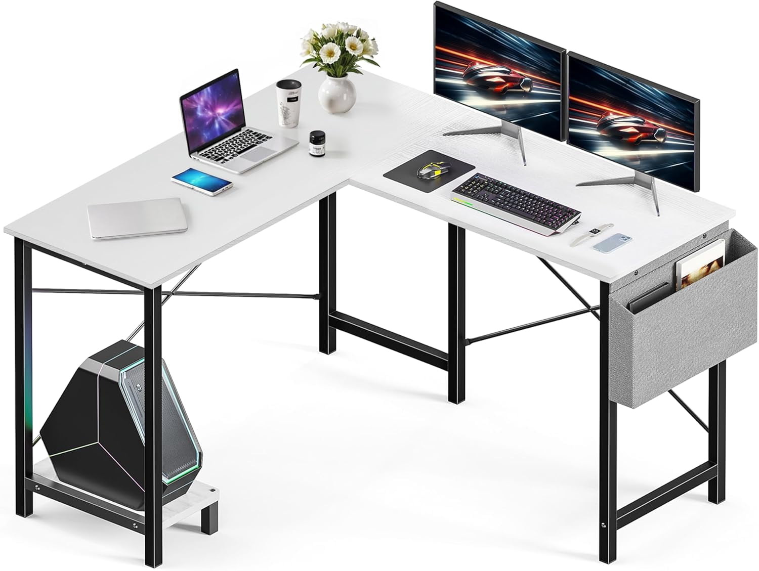 50 Inches L Shaped Home Office Computer Desk Reversible Corner Table PC ...