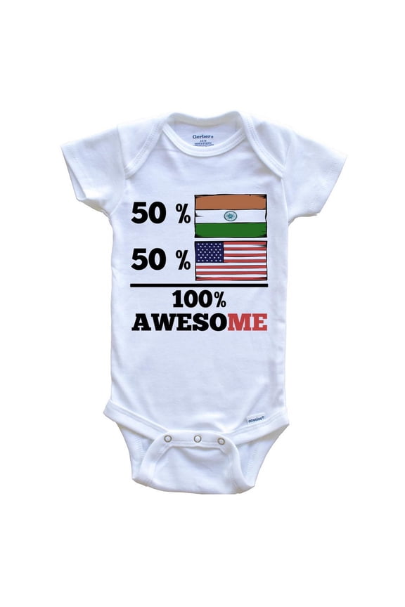 50% Indian 50% American 100% Awesome Funny Baby Bodysuit - Indian Flag India Baby Bodysuit