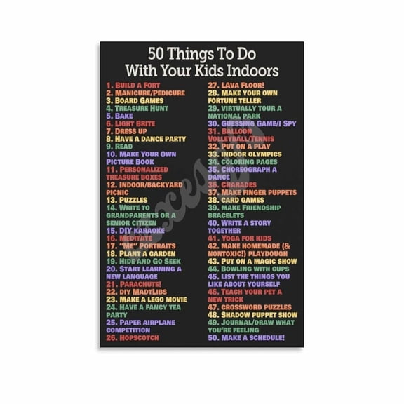 50 Indoor Activities for Kids Poster Fun Play Ideas Educational Wall Art Canvas Painting Wall Art