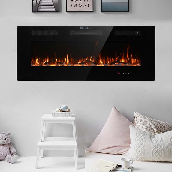 50" Insert Wall Mounted Electric Fireplace Mantel Features a Touch Screen, Timer, Adjustable Flame Color, 700W / 1400W