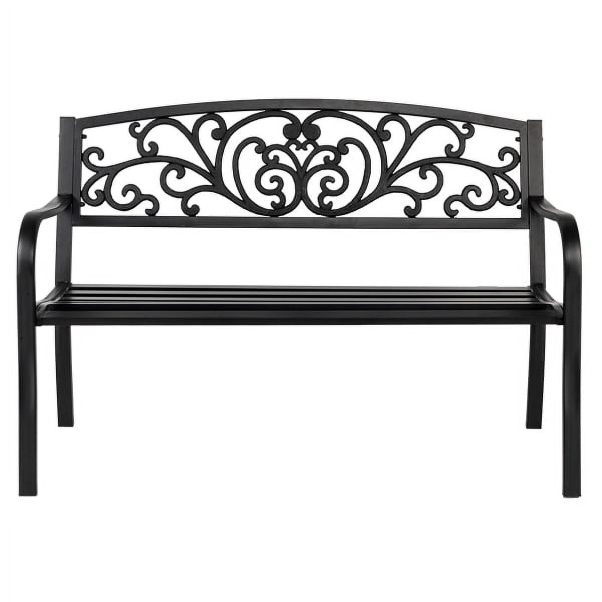 50" Iron Outdoor Courtyard Decoration Park Leisure Bench for Garden Path Patio Black