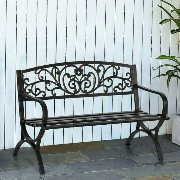50" Iron&PVC Outdoor Courtyard Decoration Park Leisure Bench