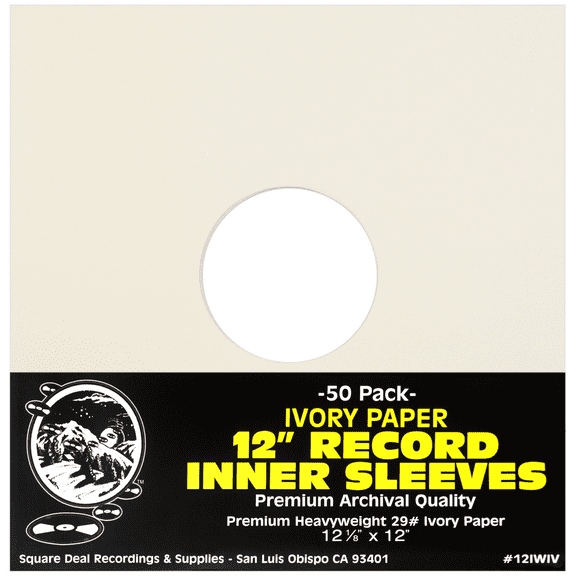 (50) Ivory Paper Super Heavyweight 12" Record Inner Sleeves with Center Hole - 12IWIV