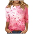 thumbnail image 1 of Joau Valentine's Day 3/4 Length Sleeve Womens Tops Crew Neck Loose Casual Blouses Heart Print Tunic Tops Graphic Tees Shirts Gifts for Women, 1 of 5