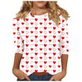 thumbnail image 1 of Joau Valentine's Day 3/4 Length Sleeve Womens Tops Crew Neck Loose Casual Blouses Heart Print Tunic Tops Graphic Tees Shirts Gifts for Women, 1 of 5