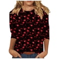 thumbnail image 1 of Joau Valentine's Day 3/4 Length Sleeve Womens Tops Crew Neck Loose Casual Blouses Heart Print Tunic Tops Graphic Tees Shirts Gifts for Women, 1 of 5