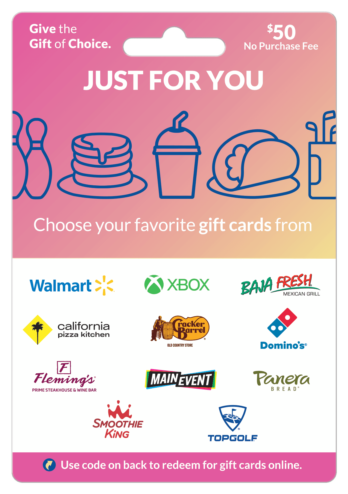  50 just for you chooseyourcard gift card walmart