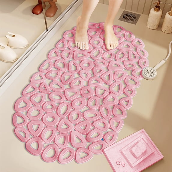 Up to 50% off Kbndieu Bath Tub and Shower Mat, Non Slip Bath Mat with Drain Holes and Suction Cups for Bathroom Stall and Tub Floor, Bathroom Essentials (Pink)