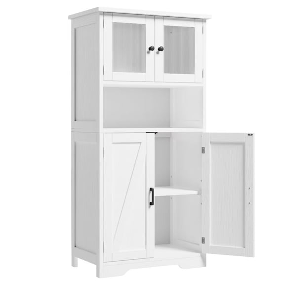 50" Kitchen Pantry Storage Cabinet with Doors & Adjustable Shelves, Wooden Storage Cabinet for Kitchen Bathroom Living Room, White