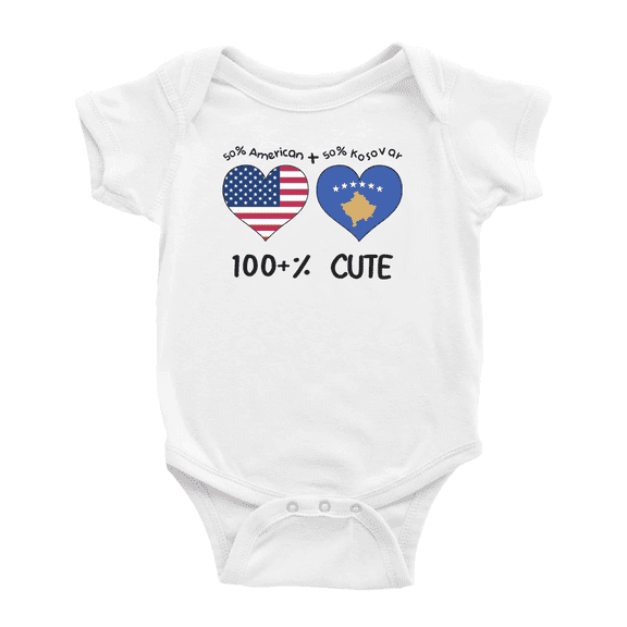 50% Kosovar + 50% American = 100+% Cute Baby Bodysuit Newborn Clothes Outfits (White, 6-12 Months)