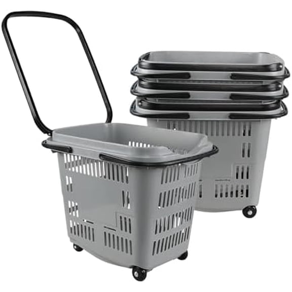 50 L Plastic Rolling Shopping Basket with Long Handle, Large Portable Retail Baskets Set for Groceries, 4 Packs$$Tools & Hardware Other