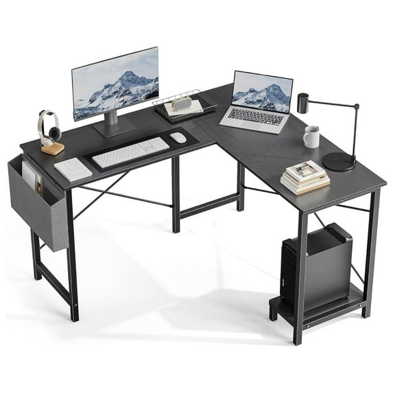 50" L Shaped Computer Desk Corner Gaming Table, Home Office Workstation with CPU Stand and Storage Bag, Study Writing Desk for Small Spaces, Black