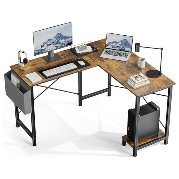 50" L Shaped Computer Desk Corner Gaming Table, Home Office Workstation with CPU Stand and Storage Bag, Study Writing Desk for Small Spaces, Rustic