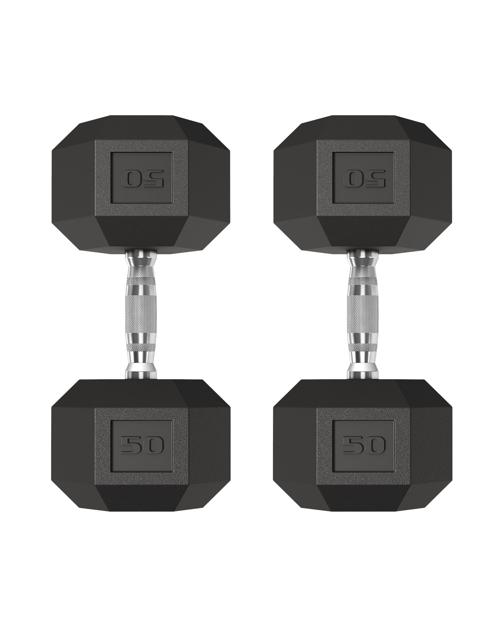 50 LB Hex Dumbbells Set of 2 – Rubber Encased Cast Iron Weights – Textured Carbon Steel Handles – Anti-Roll, Non-Slip Grip – Ideal for Home Gym Strength Training & Fitness Workouts – Color: Black