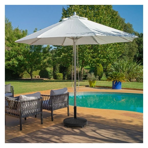 50 LBS Patio Umbrella Base, Heavy Duty Resin Stand with Wheels - Black Wicker Style - Fits 1.5"/1.9" Poles - Outdoor Backyard Poolside Use