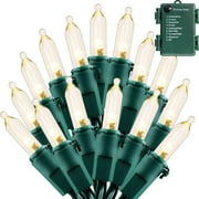 AMMAKER Christmas Lights, 50 LED Battery Operated String Lights with Auto-Timer and 8 Lighting Modes for Christmas Wreath Party Wedding Garden Home Decoration, Warm White