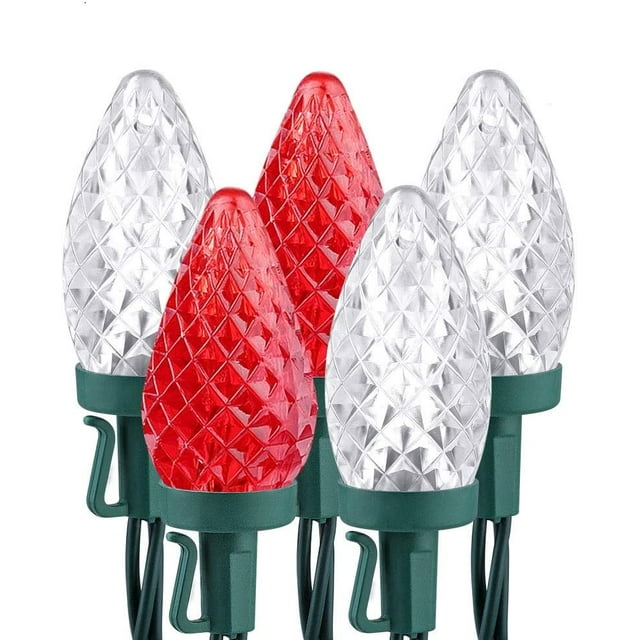 50 LED Faceted C9 Christmas Lights, 33ft String Connectable Indoor