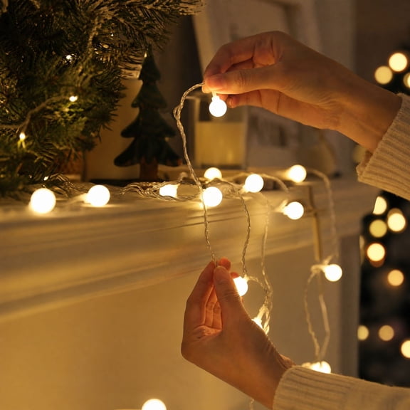 50 LED Frosted Ball String Lights Battery Operated Globe Fairy Decor for Bedroom Mantel Party Wedding, White, 196 inch