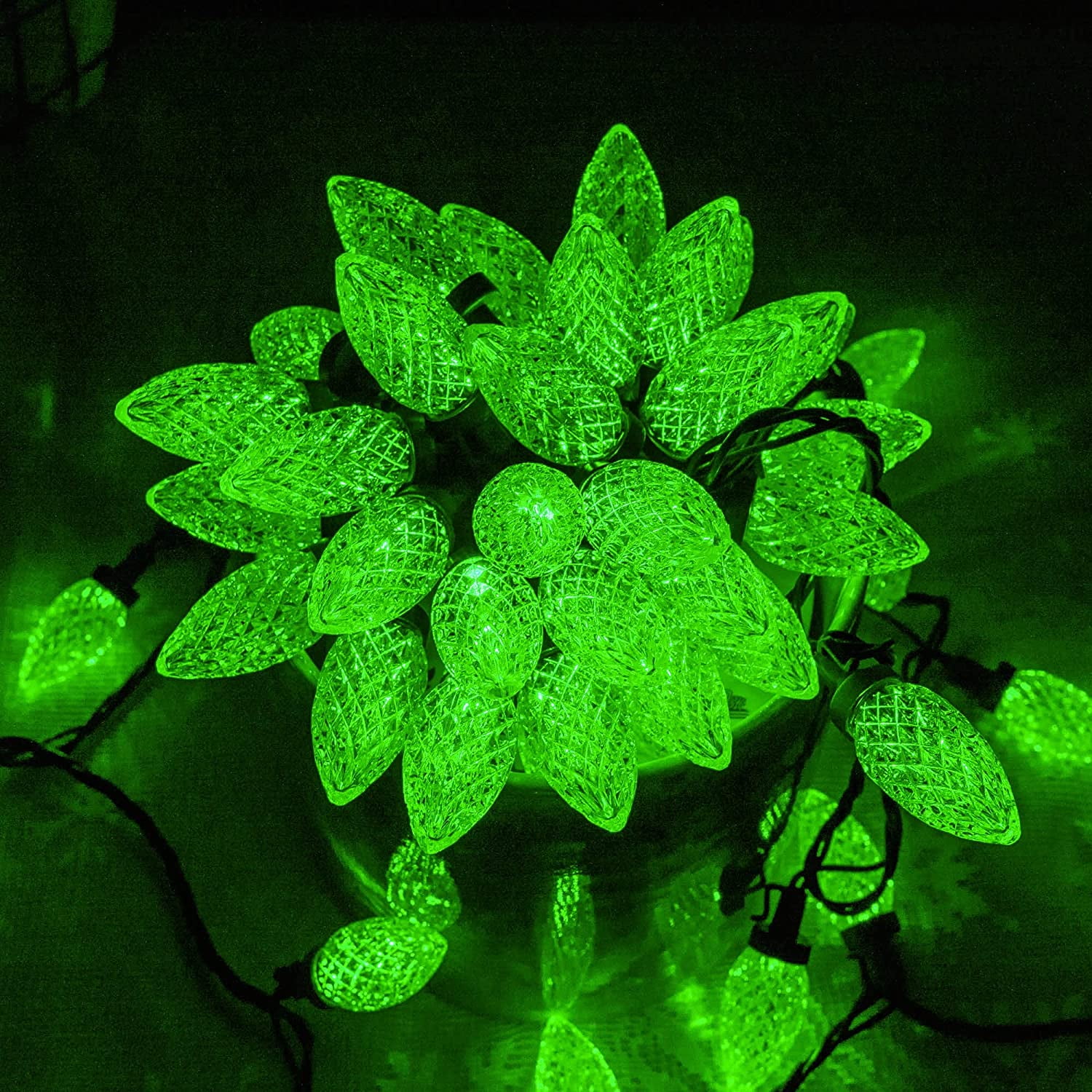 50 LED Green C9 Lights Outdoor 24.5 FT Extendable Waterproof Fairy