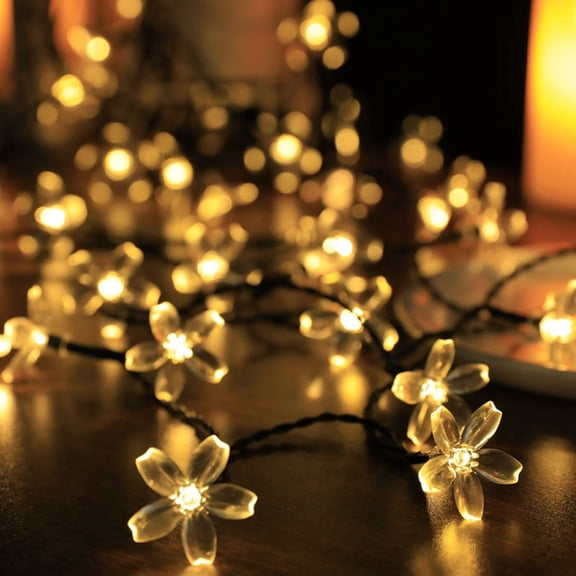 50 LED Light Up Flowers String Lights for Home Romantic Decor,Solar Fairy Cherry Blossom Tree Wall Hanging Indoor DIY Decorations for Christmas Easter Valentines Day Proposal Birthday