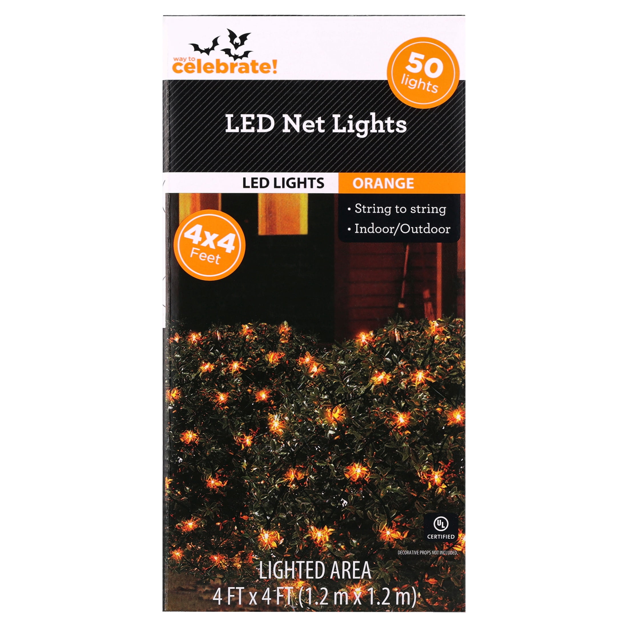 Indoor/Outdoor 50-Count LED Net Lights, Orange, 4' x 4', Halloween by Way To Celebrate
