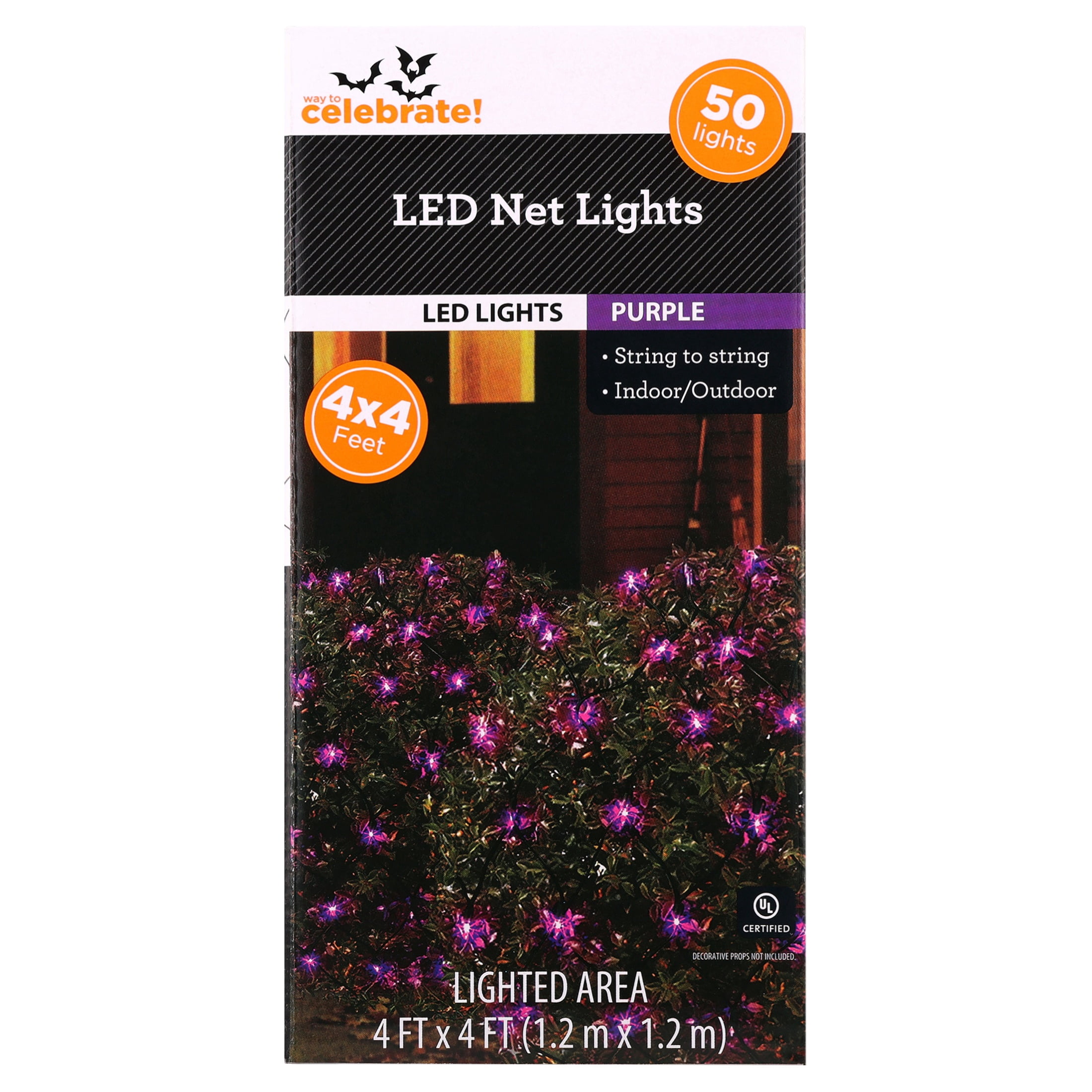 Indoor/Outdoor 50-Count LED Net Lights, Purple, 4' x 4', Halloween by Way To Celebrate
