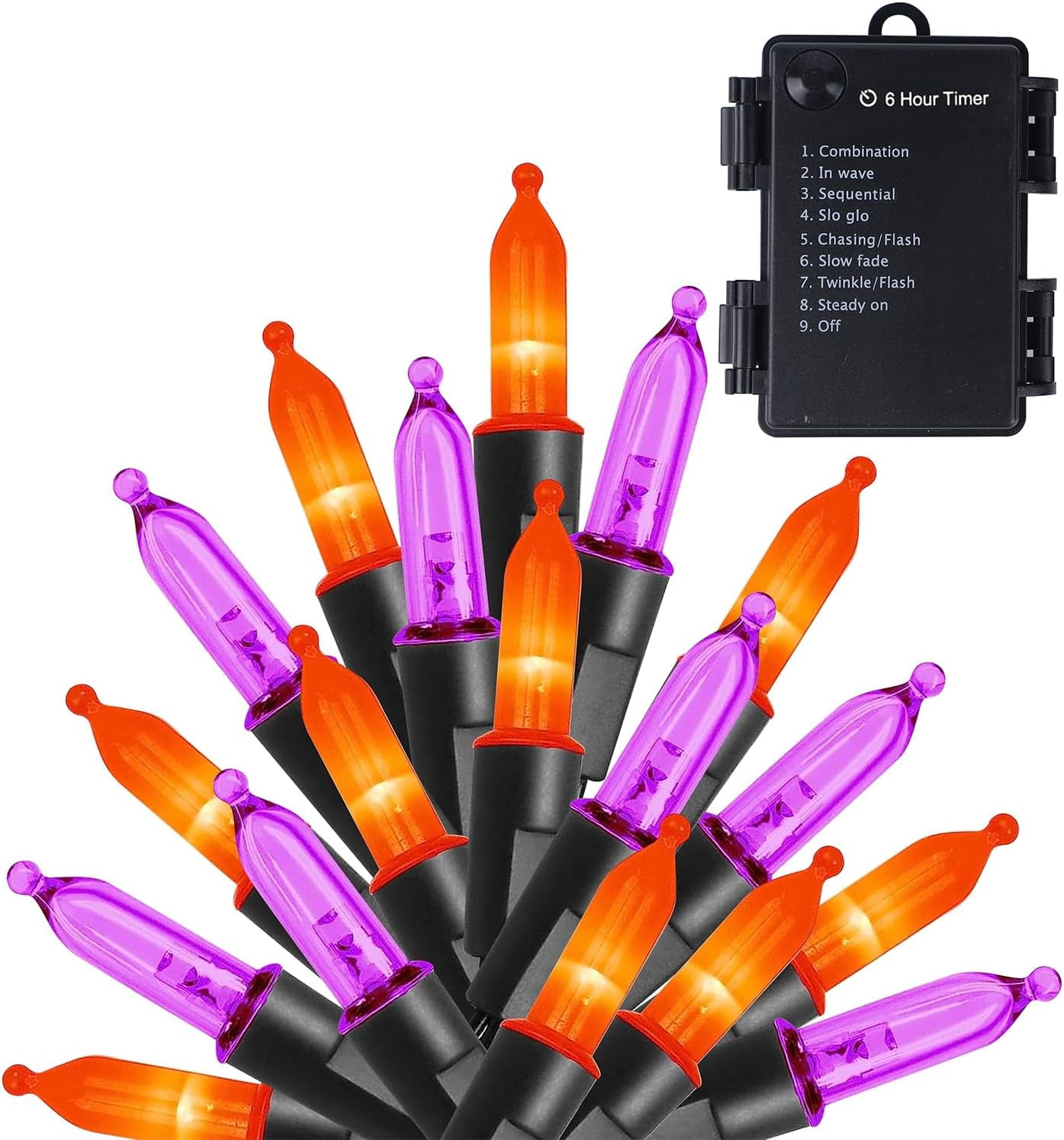 50 LED Outdoor Halloween Lights, 16 FT Mini String Light with 8 Modes, Waterproof Battery Operated Tree Lights for Indoor Outdoor Patio Garden Party Wedding Decoration, Orange & Purple