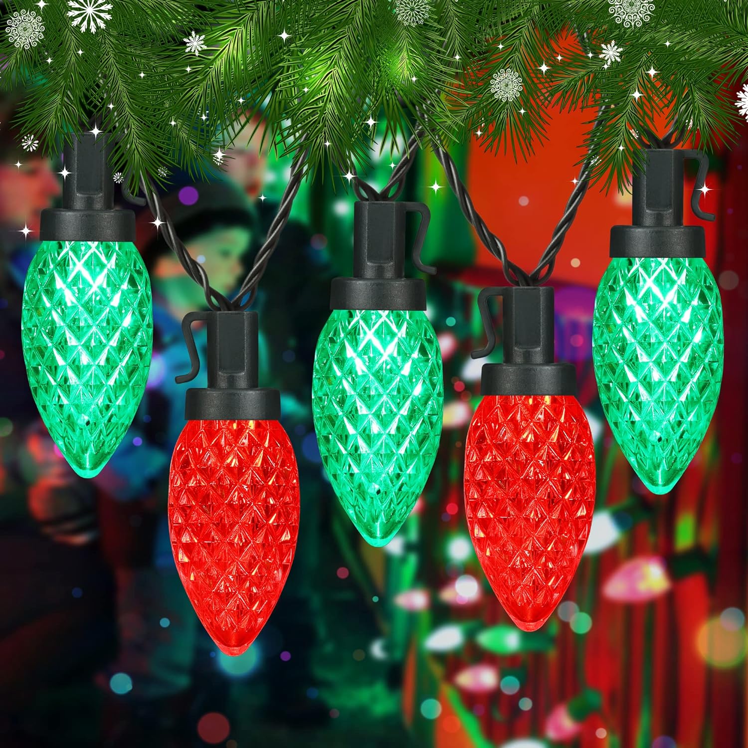 50 LED Red & Green Christmas String Lights, Indoor and Outdoor Fairy Twinkle Tree Lights