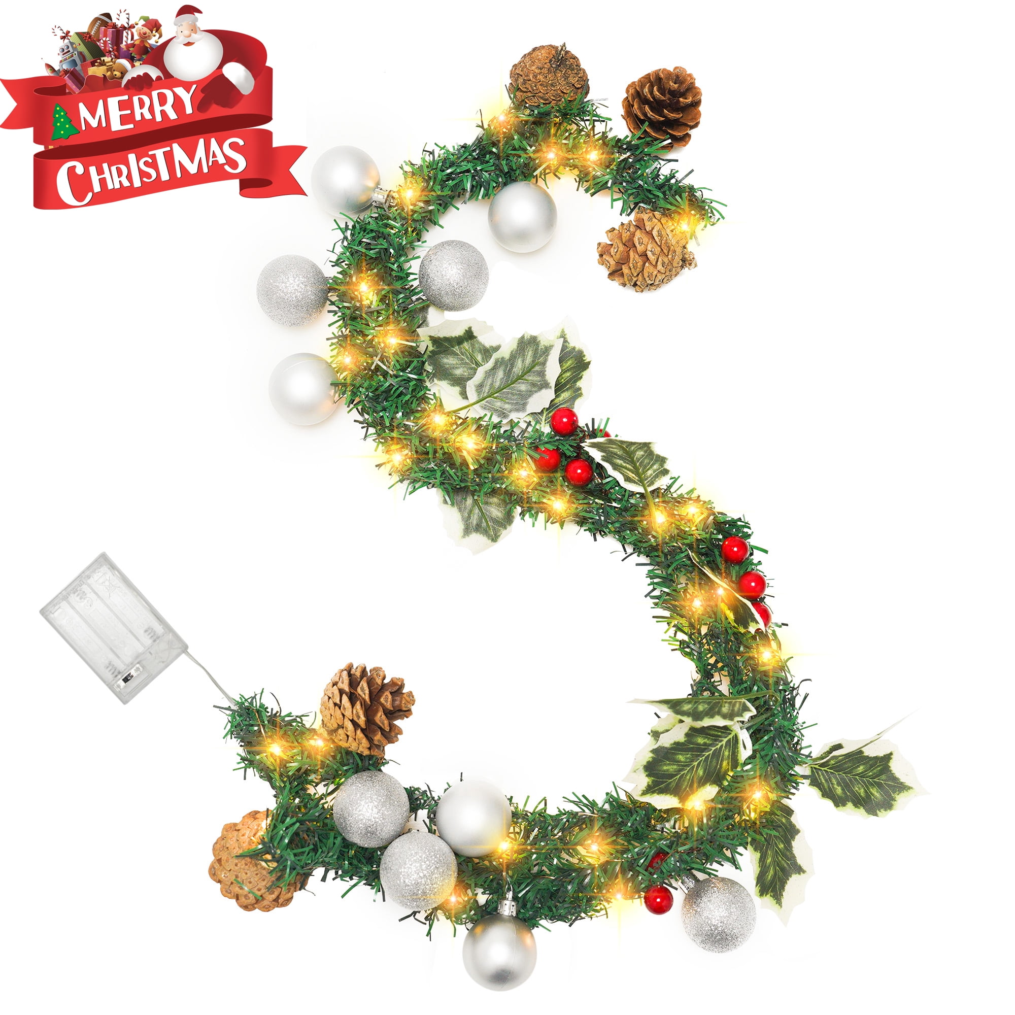 50 LEDs Christmas Garland String Lights, 16.4ft Battery Operated Fairy