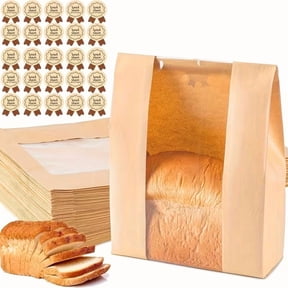 50 Large Paper Bread Bags with Sealing Tapes for Home Bakers & Pastry Chefs - Food-Safe Eco-Friendly Biodegradable Bakery Packaging