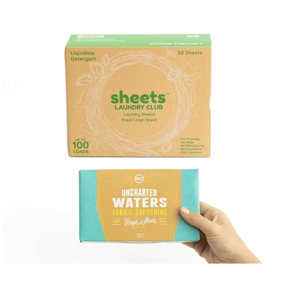 50 Laundry Detergent Sheets , 40 Fabric Softener Dryer Sheets Plastic Free Compostable Dryer Sheet Ultra Concentrated Plastic-Free Hypoallergenic (Fresh Linen Uncharted Waters)
