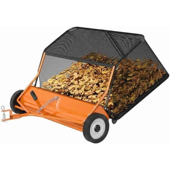 50 in Lawn Sweeper Tow Behind, 28 Cu. ft Large Hopper Leaf & Grass Collector, Heavy Duty Pull Behind Yard Sweeper with Adjustable Sweeping Height for Yard, Lawn, Farm