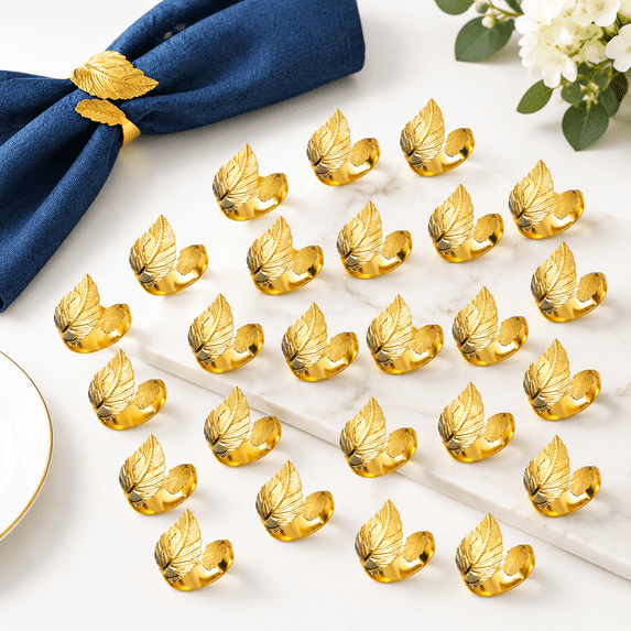 50-Leaf Napkin Rings Set, Metal Leaf Napkin Holders for Table Decor ...