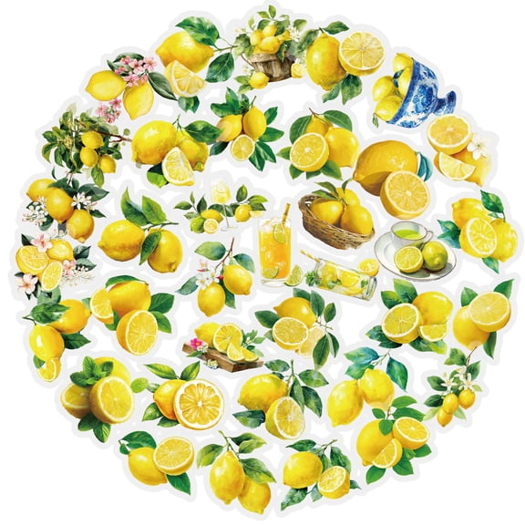50 Lemon Themed Watercolor Decorative Stickers, Premium Vinyl Scratch-Resistant And Fade-Proof Stickers For Luggage Cars And Various Daily Decoration Needs