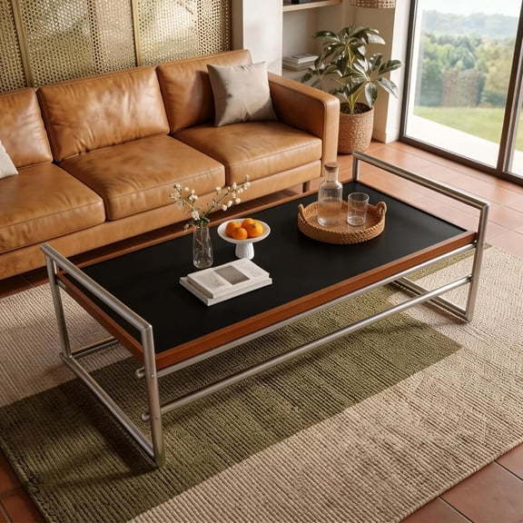 50" Lift Top Coffee Table, Convertible Adjustable Height Coffee Table Desk, Modern Minimalist Wood & Stainless Steel Center Table, Multifunctional Table for Living Room, Office & Small Spaces