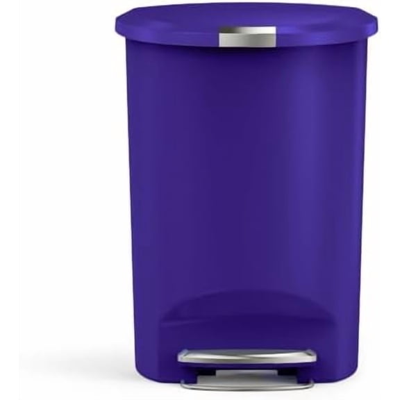 50 Liter / 13 Gallon Hybrid Semi-Round Kitchen Step Trash Can with Secure Slide Lock, Indigo Plastic