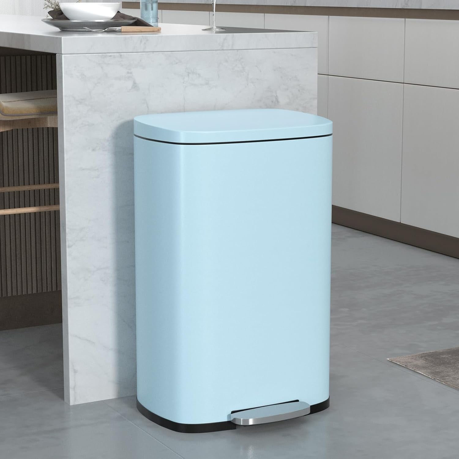 50 Liter / 13 Gallon Kitchen Trash Can with Lid, Stainless Steel Trash ...