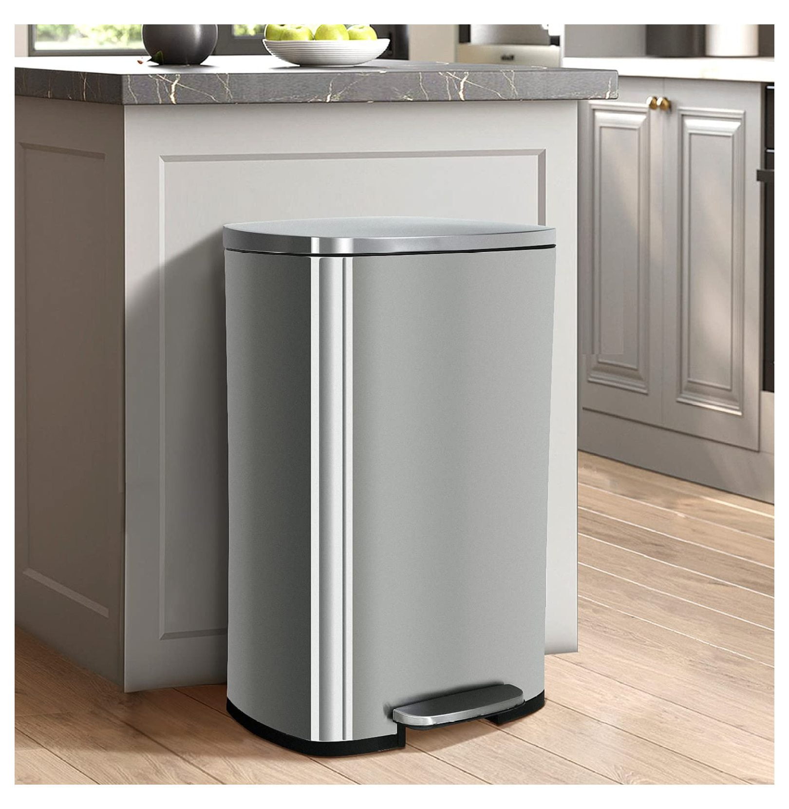 50 Liter / 13 Gallon Kitchen Trash Can, Stainless Steel with Lid, Foot