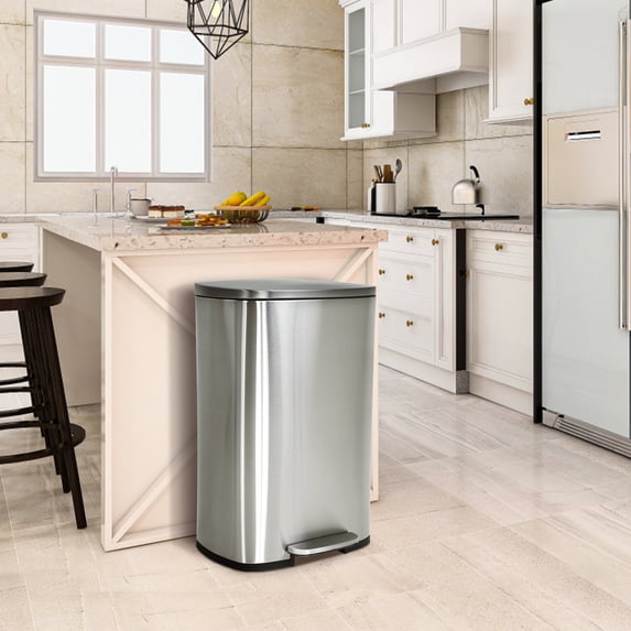 50 Liter / 13 Gallon Kitchen Trash Can,Stainless Steel Trash Can ,Garbage Can Foot Pedal and Inner Bucket, Kitchen Trash Can with lid,Trash Can with lid,Odor Proof and Hygienic