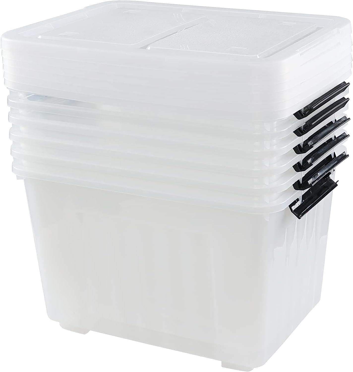 50 Liter Clear Storage Bin on Wheels, Large Plastic Latching Box, 6