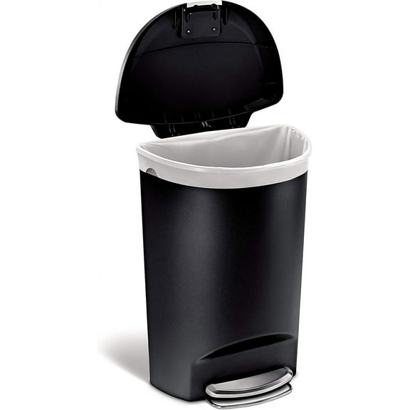 50 Liter Semi-Round Kitchen Step Trash Can with Slide Lock, Black Plastic