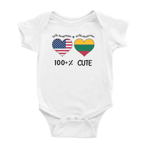 50% Lithuanian + 50% American = 100+% Cute Baby Rompers Baby Bodysuit (White, 18-24 Months)