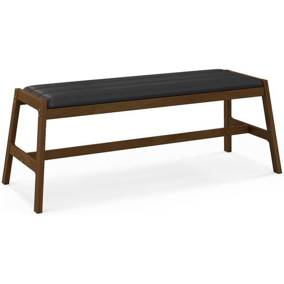 50" Long Dining Bench, Upholstered Entryway Shoe Ottoman With Faux Leather Padded Seat, Rubber Wood Frame, End of Bed Wooden Bench for Dining Room, Living Room, Bedroom