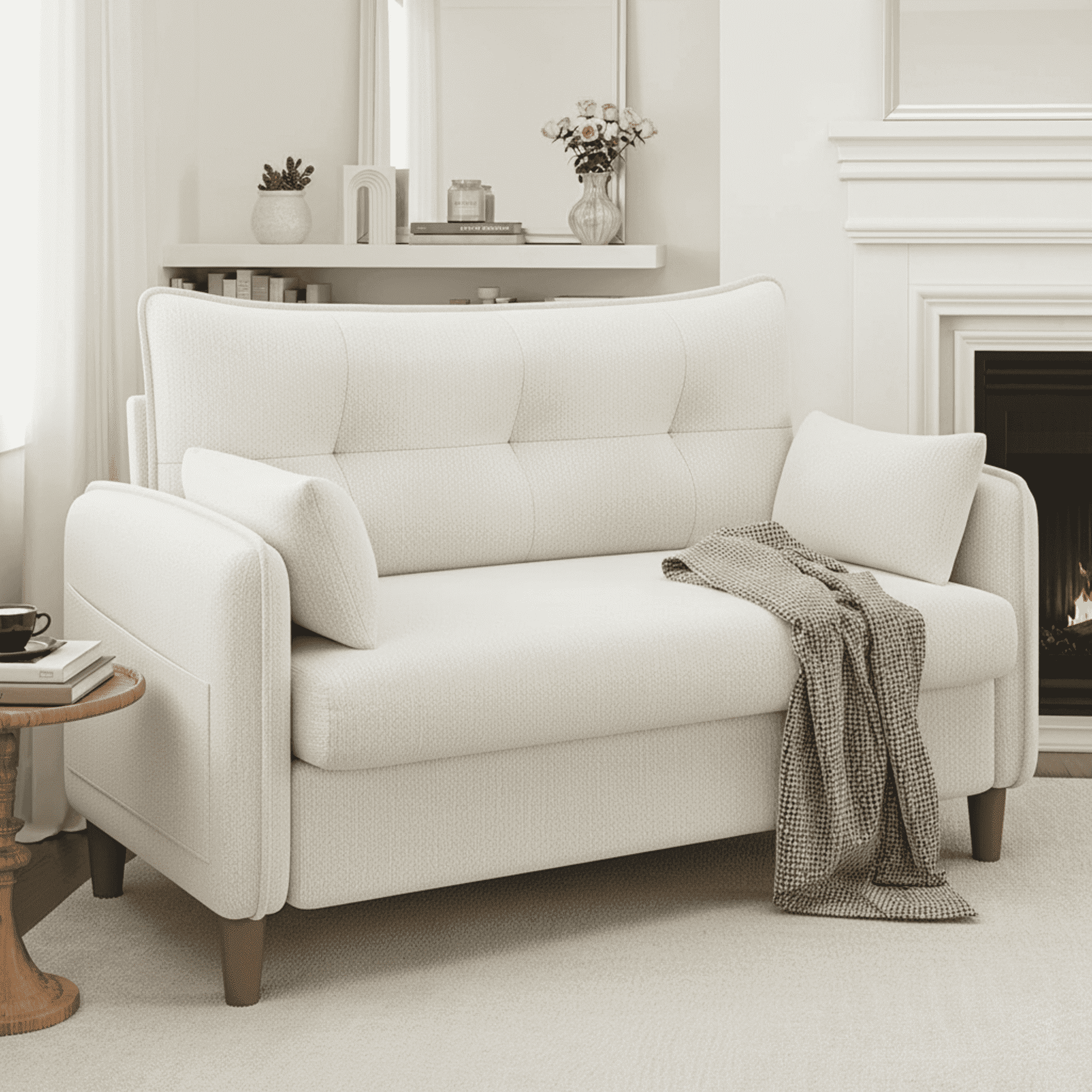 50" Loveseat Couch with Tufted Design | Space-Saving Love Seat Sofa for Small Spaces, Bedroom, and Apartment | Ivory White