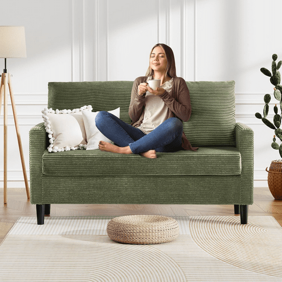 50" Loveseat Sofa Corduroy, Comfy Love Seat Small Couch for Living Room, Bedroom, Office, Small Sofa with Deep Seat Spring Cushion