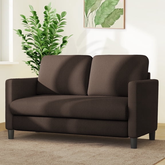 Domusensus 50'' Loveseat Sofa, Easy Installation Love Seat, Comfy Teddy Sofa Couch for Bedroom, All-Wood Small Loveseat for Small Spaces, Brown