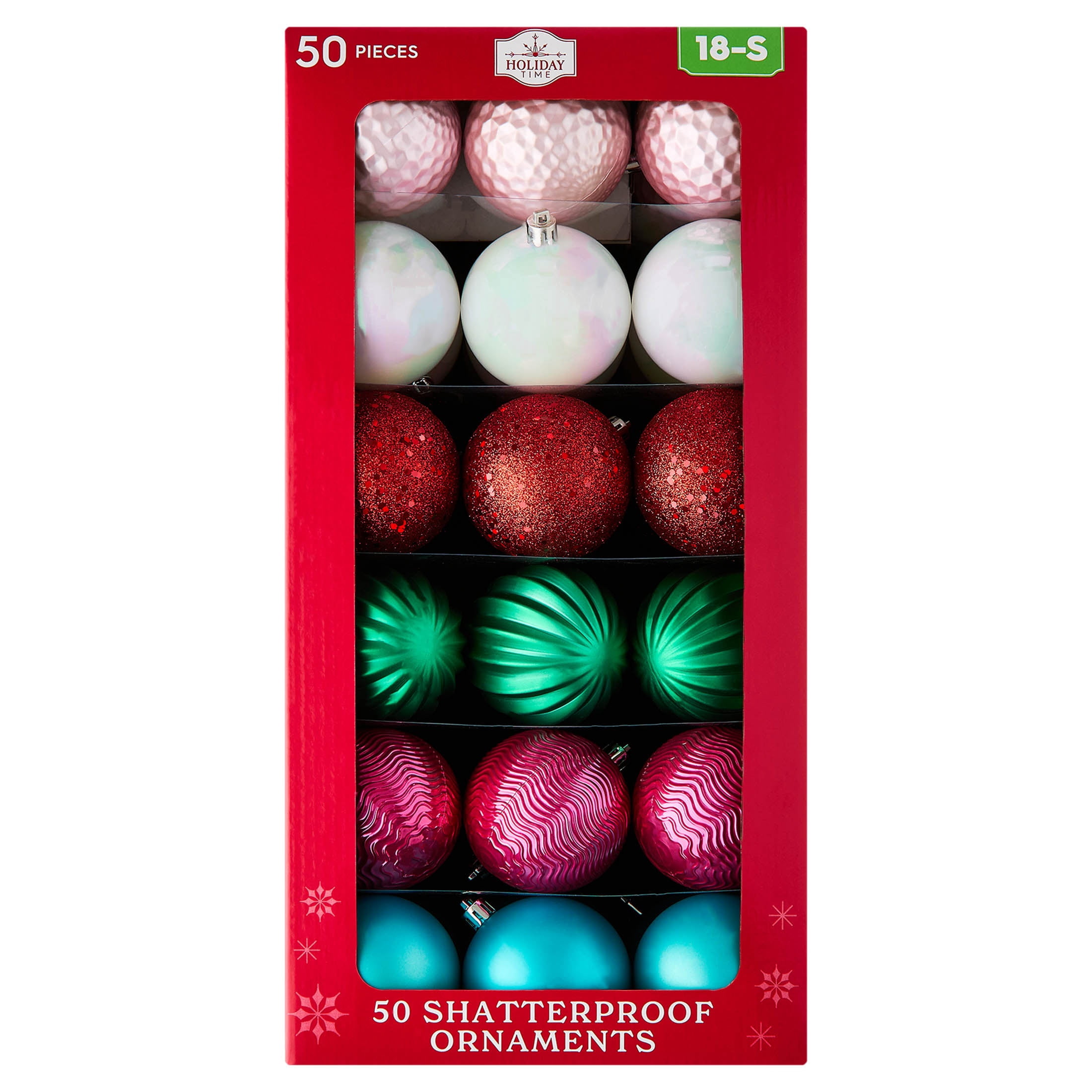 50-Count Multicolor Ball Shatterproof Christmas Ornaments, 3", by Holiday Time